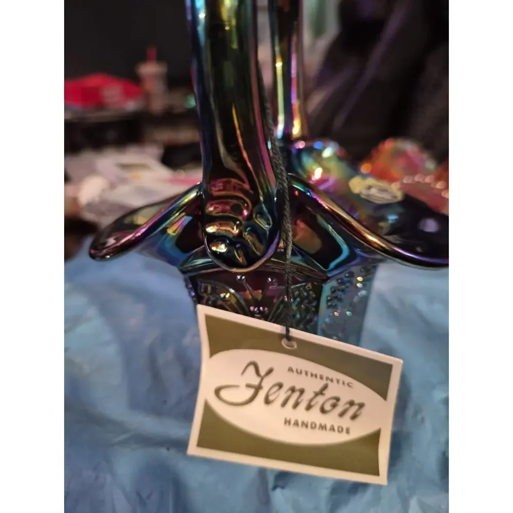 Vintage Fenton Art Glass Butterfly And Berry Basket With An Iridescence...